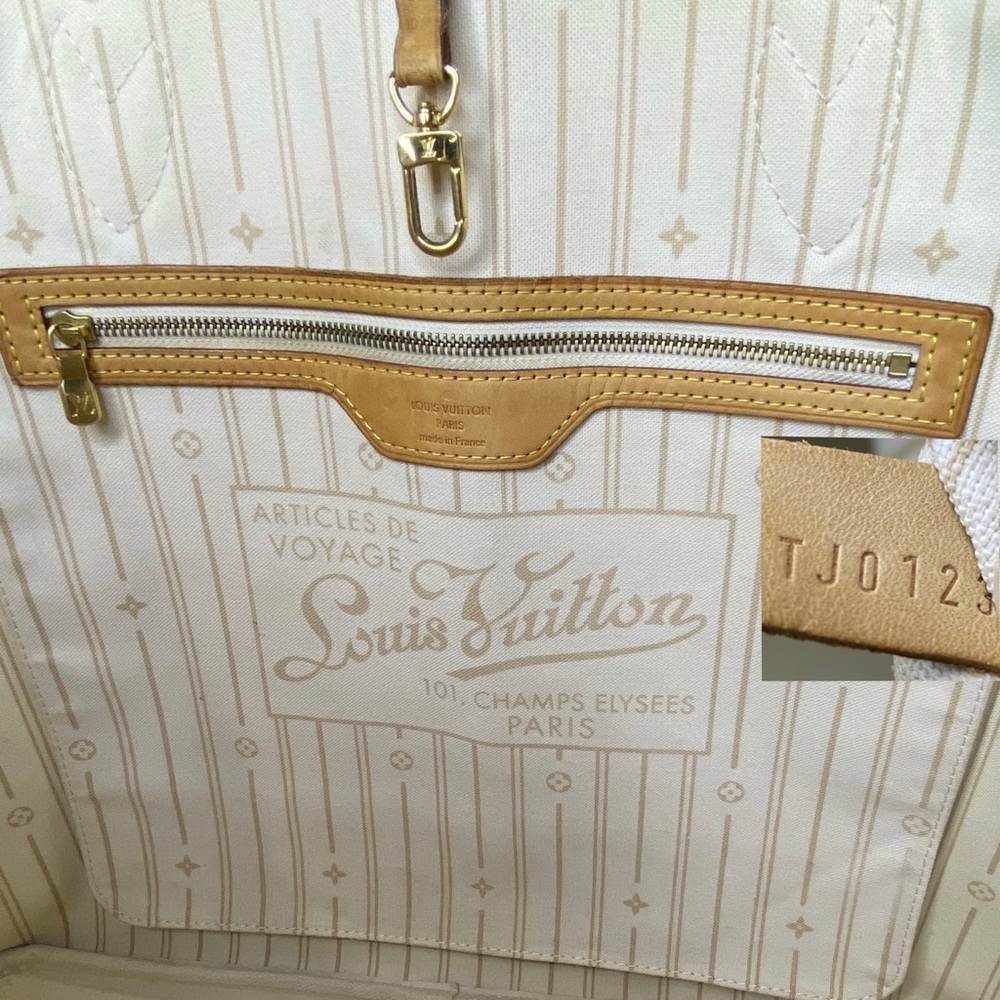 LOUIS VUITTON Damier Azur NEVERFULL GM LV DUST BAG, ORGANIZER, COA Authentic - Picture 9 of 17